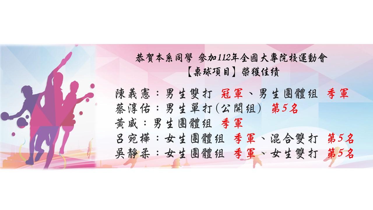 恭賀 112 全大運桌球 榮獲佳績